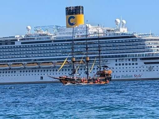 Cruise ship sailing near the coast