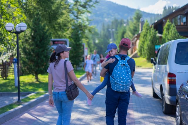 Family traveling together in the mountains